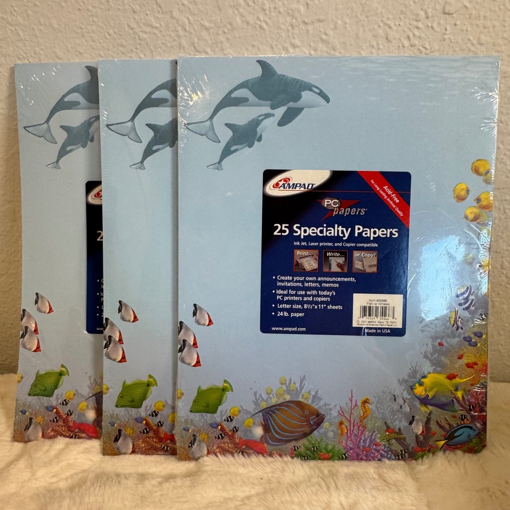 Ampad PC Papers 3 Pack Tropical Fish Whale Coral Reef Printer Paper 75 Sheets